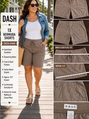 Dash Cocoa Khaki Drawstring Bermuda Shorts - Women’s 1X